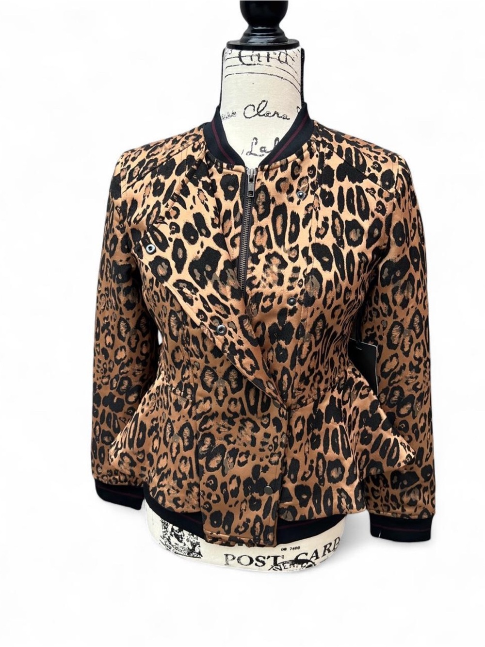TROUVÉ Leopard Print Peplum Front Blazer Jacket